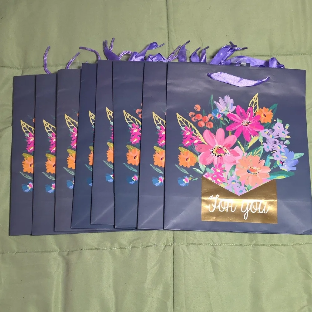 Navy Floral All Occasion Large Gift Bag with Foil Embellishment, 8ct